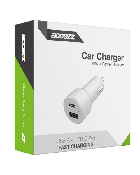 Accezz Car Charger - Autolader - Power Delivery - 20 Watt - Wit / Weiß / White