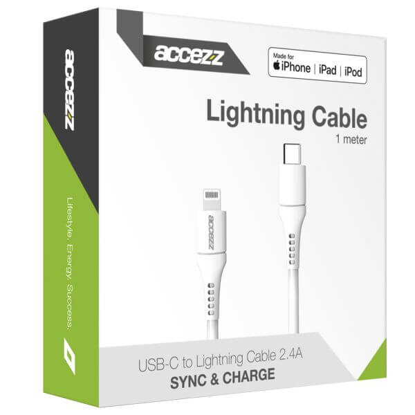 Accezz Lightning naar USB-C kabel - MFi certificering - 1 meter - Wit / Weiß / White