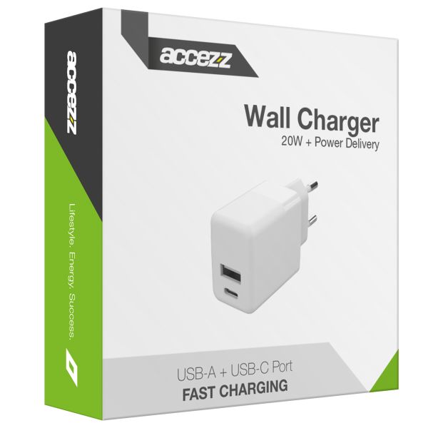 Accezz Wall Charger - Oplader - USB-C en USB aansluiting - Power Delivery - 20 Watt - White