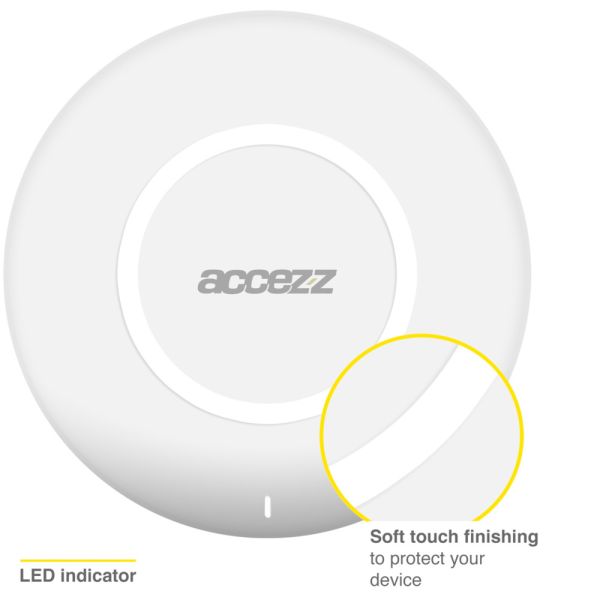 Accezz Qi Soft Touch Wireless Charger - Draadloze oplader - 10 Watt - Wit / Weiß / White