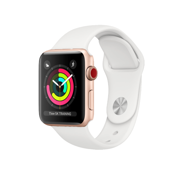 Refurbished Apple Watch Series 3 | 42mm | Aluminium Or | Bracelet Sport Blanc | GPS | WiFi + 4G