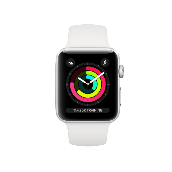 Refurbished Apple Watch Series 3 | 38mm | Aluminium Argent | Bracelet Sport Blanc | GPS | WiFi