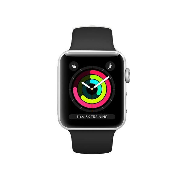 Refurbished Apple Watch Series 3 Boîtier en aluminium de 38 mm Argent avec bracelet sport noir