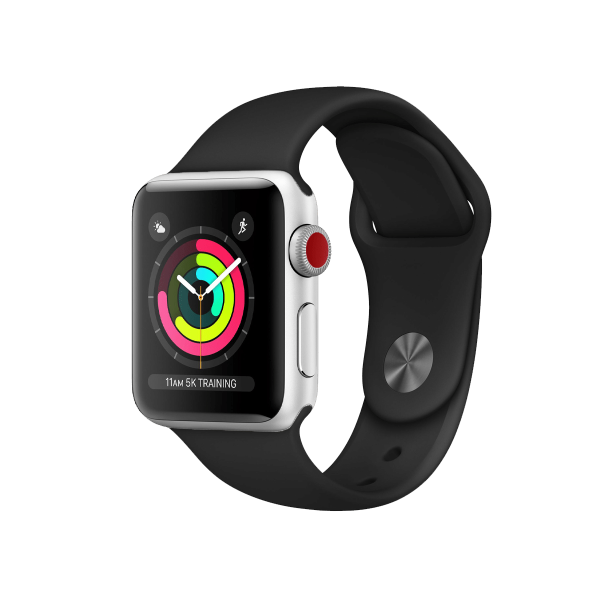 Refurbished Apple Watch Series 3 Boîtier en aluminium de 42 mm Argent avec bracelet sport noir