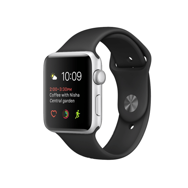 Refurbished Apple Watch Series 2 Boîtier en aluminium de 42 mm Argent avec bracelet sport noir