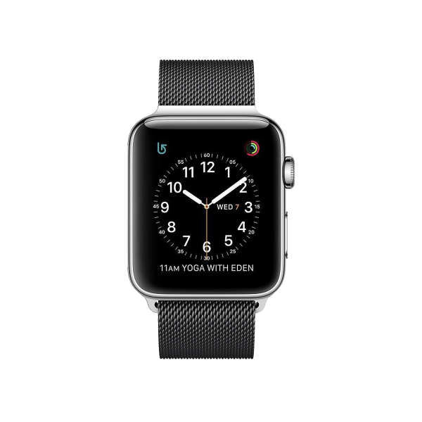 Refurbished Apple Watch Series 2 Boîtier en Acier inoxydable de 42 mm Argent avec bracelet sport noir