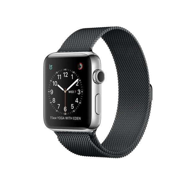 Refurbished Apple Watch Series 2 Boîtier en Acier inoxydable de 42 mm Argent avec bracelet sport noir