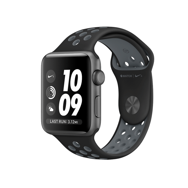 Refurbished Apple Watch Series 2 Boitier en aluminium de 38 mm Nike Gris espace avec bracelet sport noir Refurbished