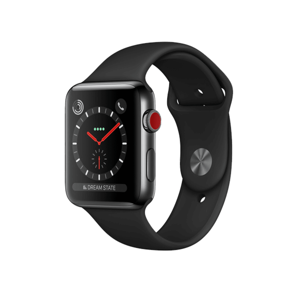 Refurbished Apple Watch Series 3 | 42mm | Stainless Steel Noir | Bracelet Sport Noir | GPS | WiFi + 4G