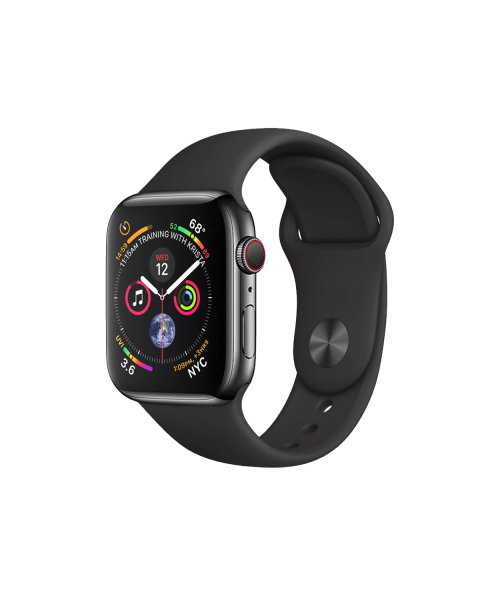 Refurbished Apple Watch série 4 | 40mm | Boîtier en acier inoxydable noir | Bracelet sport noir | GPS | Wi-Fi + 4G