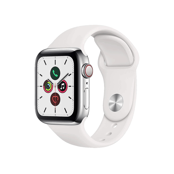 Refurbished Apple Watch Series 5 | 40mm | Stainless Steel Argent | Bracelet Sport Blanc | GPS | WiFi + 4G