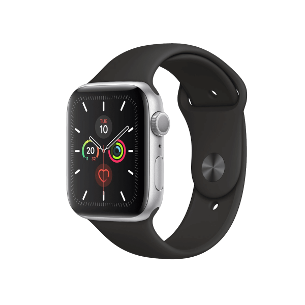 Apple Watch Series 5 | 44mm | Aluminium Argent | Bracelet Sport Noir | GPS | WiFi + 4G