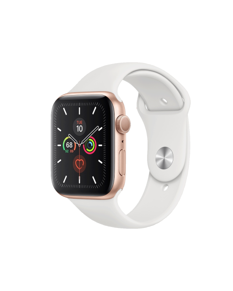 Refurbished Apple Watch Series 5 | 44mm | Aluminium Case d'Or | Bracelet Sport Blanc | GPS | WiFi + 4G