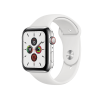 Apple Watch Series 5 | 44mm | Stainless Steel Argent | Bracelet Sport Blanc | GPS | WiFi + 4G