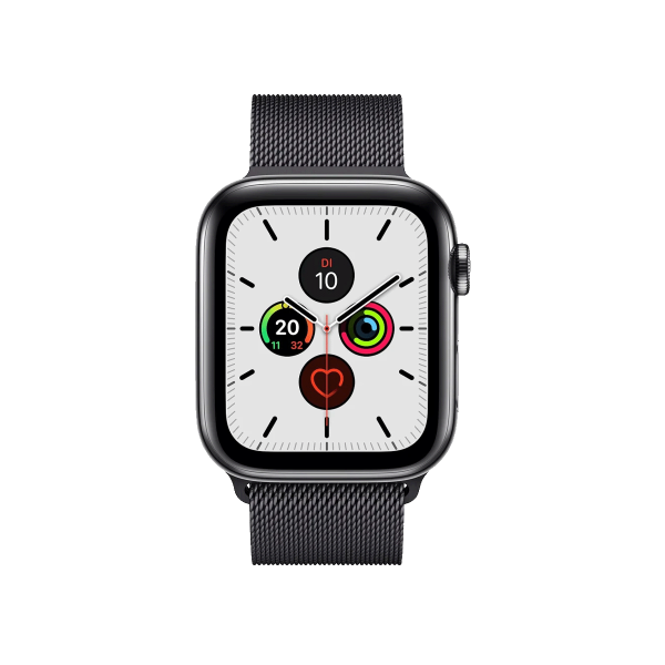 Refurbished Apple Watch Serie 5 | 44mm | Stainless Steel Noir | Bracelet Milanais Noir | GPS | WiFi + 4G