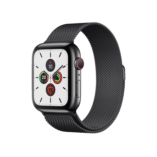 Refurbished Apple Watch Serie 5 | 44mm | Stainless Steel Noir | Bracelet Milanais Noir | GPS | WiFi + 4G