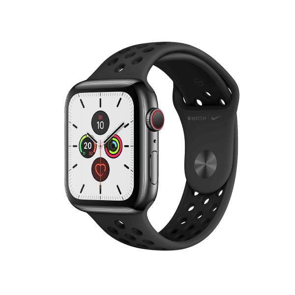 Apple Watch Series 5 | 44mm | Stainless Steel Noir | Nike Bracelet Sport Noir | GPS | WiFi + 4G