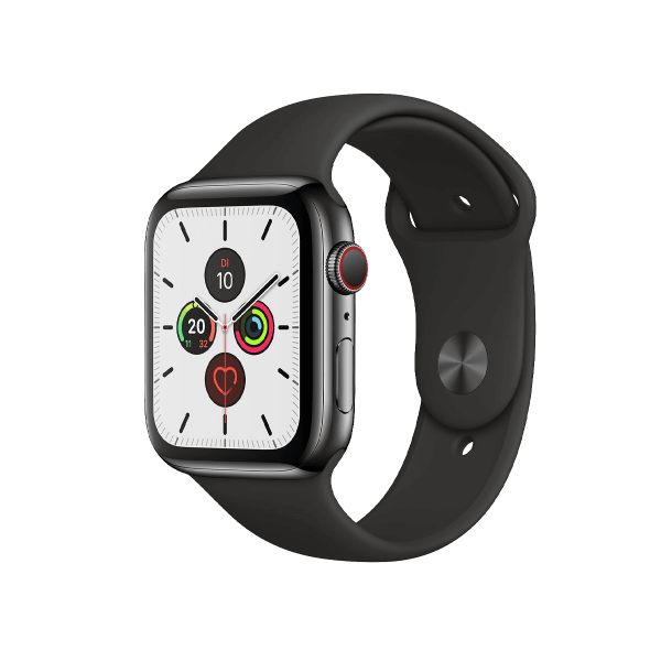 Refurbished Apple Watch Series 5 | 44mm | Stainless Steel Noir | Bracelet Sport Noir | GPS | WiFi + 4G