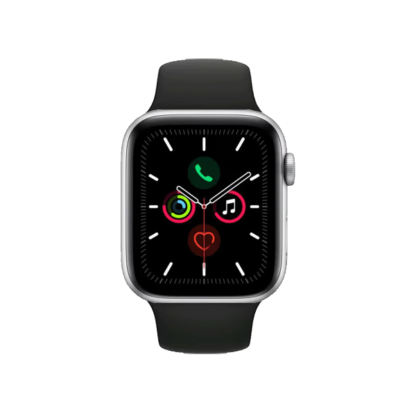 Refurbished Apple Watch Serie 5 | 44mm | Titanium Argent | Bracelet Sport Noir | GPS | WiFi + 4G