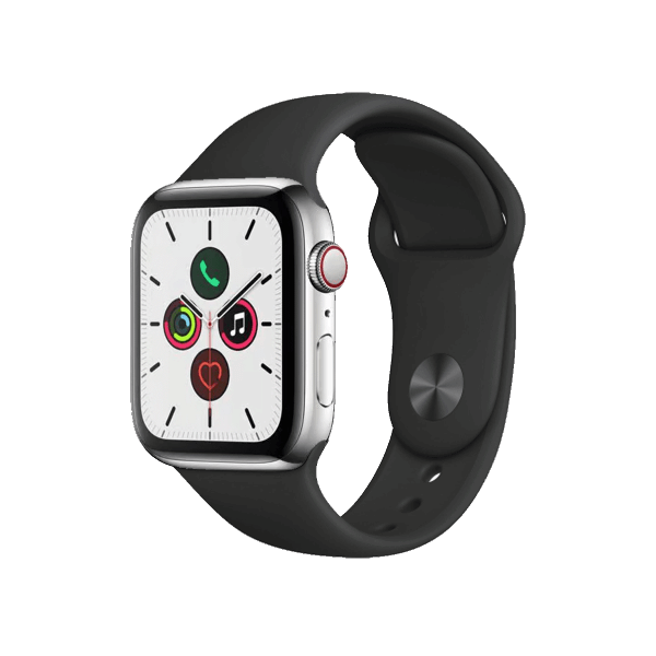 Refurbished Apple Watch Serie 5 | 44mm | Titanium Argent | Bracelet Sport Noir | GPS | WiFi + 4G
