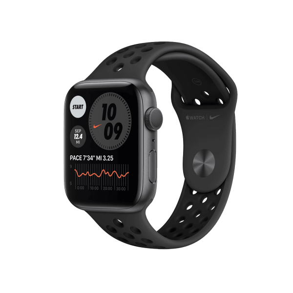 Apple Watch Serie 6 | 44mm | Aluminium Gris sidéral | Bracelet Sport Nike Noir | GPS | Wifi