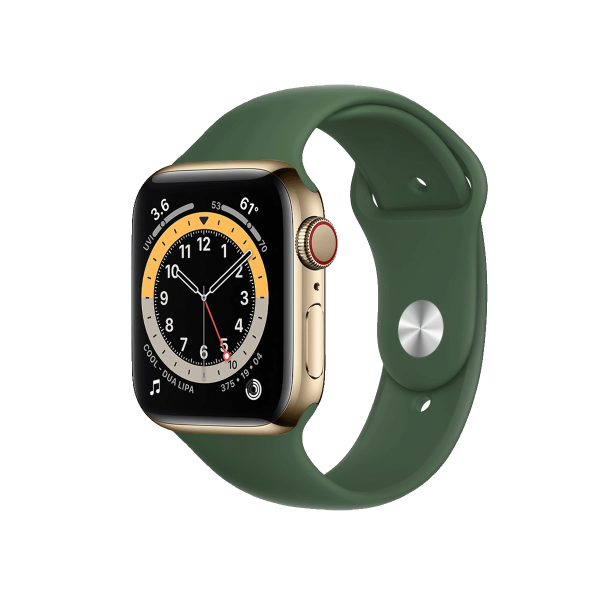 Refurbished Apple Watch Serie 6 | 44mm | Stainless Steel Or | Bracelet Sport Vert | GPS | WiFi + 4G