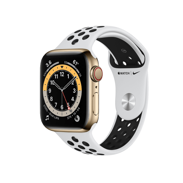 Refurbished Apple Watch Serie 6 | 44mm | Stainless Or | Bracelet Sport Nike Blanc | GPS | WiFi + 4G