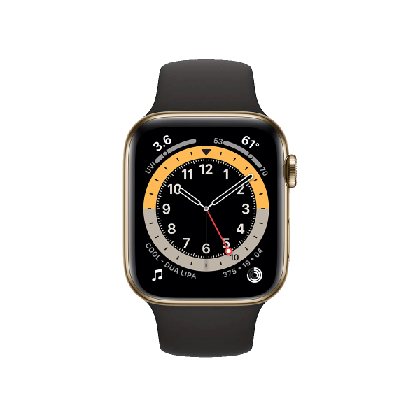 Refurbished Apple Watch Serie 6 | 44mm | Stainless Steel Or | Bracelet Sport Noir | GPS | WiFi + 4G