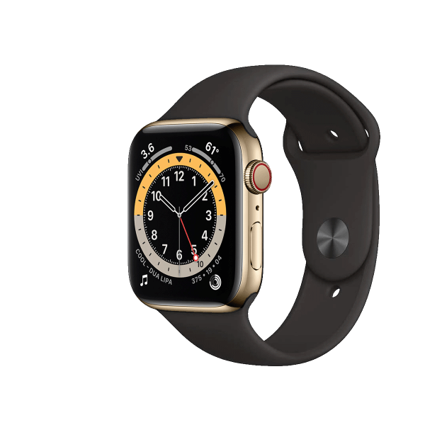 Refurbished Apple Watch Serie 6 | 44mm | Stainless Steel Or | Bracelet Sport Noir | GPS | WiFi + 4G