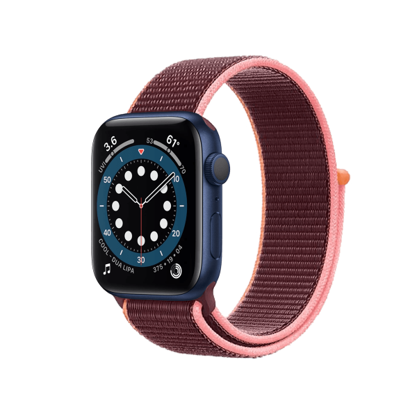 Refurbished Apple Watch Serie 6 | 44mm | Aluminum Bleu | Bracelet Sport Violet | GPS | WiFi + 4G
