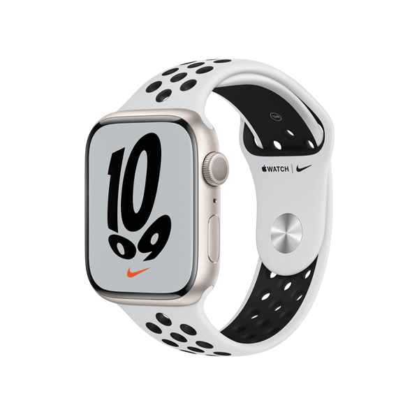 Refurbished Apple Watch Serie 7 | 45mm | Aluminium Starlight Blanc | Bracelet Sport Nike Blanc | GPS | WiFi