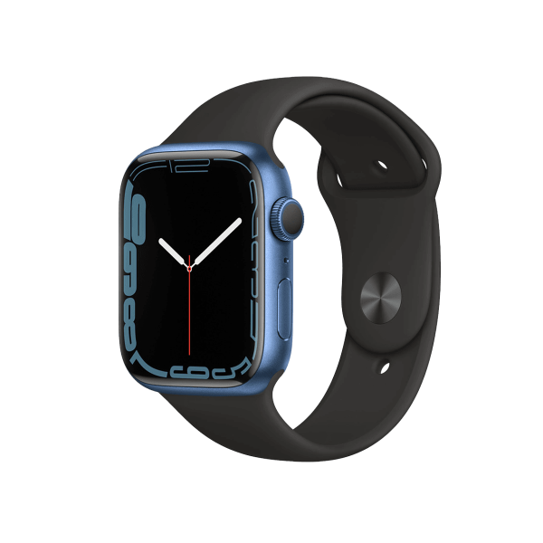 Refurbished Apple Watch Series 7 | 45mm | Aluminium Bleu | Bracelet Sport Noir | GPS | WiFi + 4G