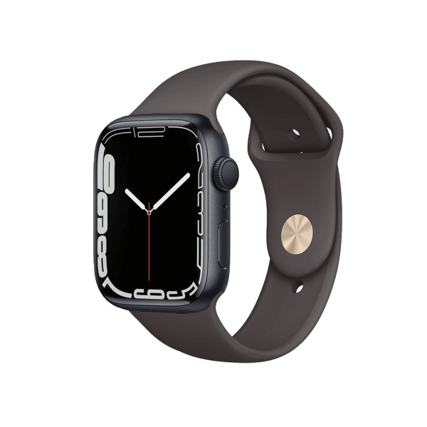 Refurbished Apple Watch Serie 7 | 45mm | Aluminium Minuit bleu | Bracelet Sport Brun | GPS | WiFi + 4G
