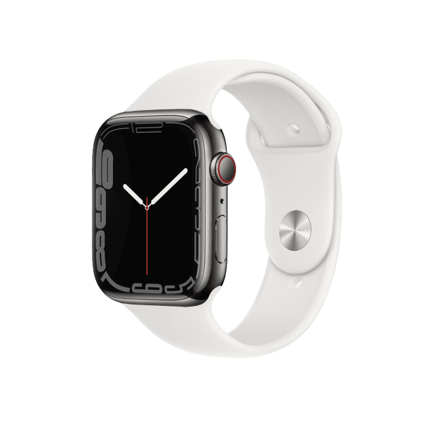 Refurbished Apple Watch Serie 7 | 45mm | Stainless Steel Graphite | Bracelet Sport Blanc | GPS | WiFi + 4G