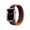 Refurbished Apple Watch Serie 7 | 45mm | Stainless Steel Argent | Bracelet Sport Cerise Fonc&eacute;/Vert For&ecirc;t | GPS | WiFi + 4G