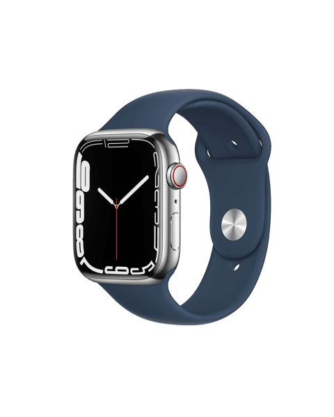Apple Watch Series 7 | 45mm | Stainless Steel Case Zilver | Abyss Blauw sportbandje | GPS | WiFi + 4G