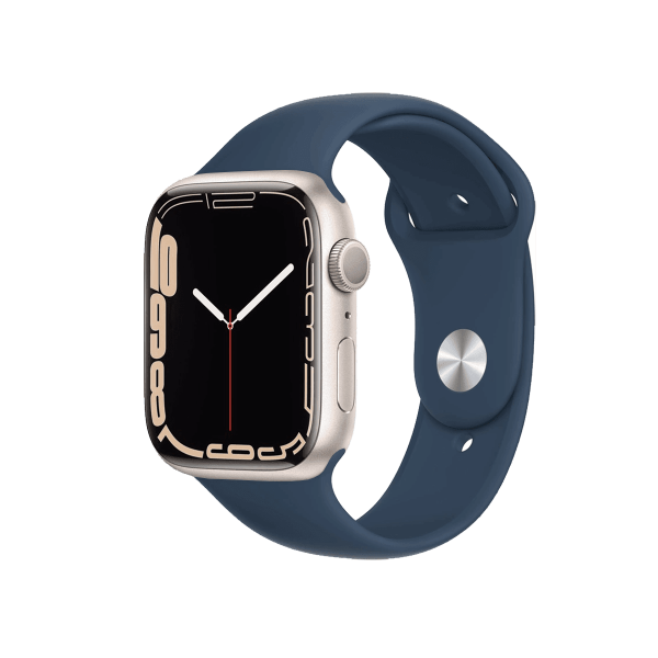 Refurbished Apple Watch Serie 7 | 45mm | Aluminium Starlight Blanc | Bracelet Sport Bleu | GPS | WiFi + 4G