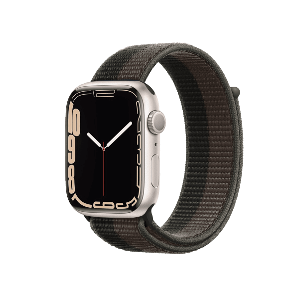 Refurbished Apple Watch Serie 7 | 45mm | Aluminium Starlight Blanc | Tornade/Gris Sport Loop | GPS | WiFi + 4G