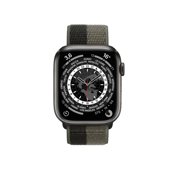 Refurbished Apple Watch Serie 7 | 45mm | Titane Noir Sid&eacute;ral | Bracelet Sport Tornado/Gris | GPS | WiFi + 4G