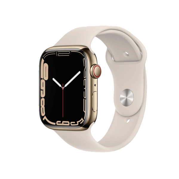 Refurbished Apple Watch Serie 7 | 45mm | Stainless Steel Or | Bracelet Sport Antique Blanc | GPS | WiFi + 4G