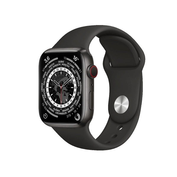 Refurbished Apple Watch Serie 7 | 45mm | Titane Noir Sid&eacute;ral | Bracelet Sport Noir | GPS | WiFi + 4G