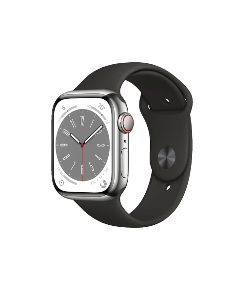 Refurbished Apple Watch Serie 8 | 41mm | Stainless Steel Argent | Bracelet Sport Noir | GPS | WiFi + 4G