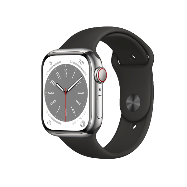 Refurbished Apple Watch Serie 8 | 41mm | Stainless Steel Argent | Bracelet Sport Noir | GPS | WiFi + 4G