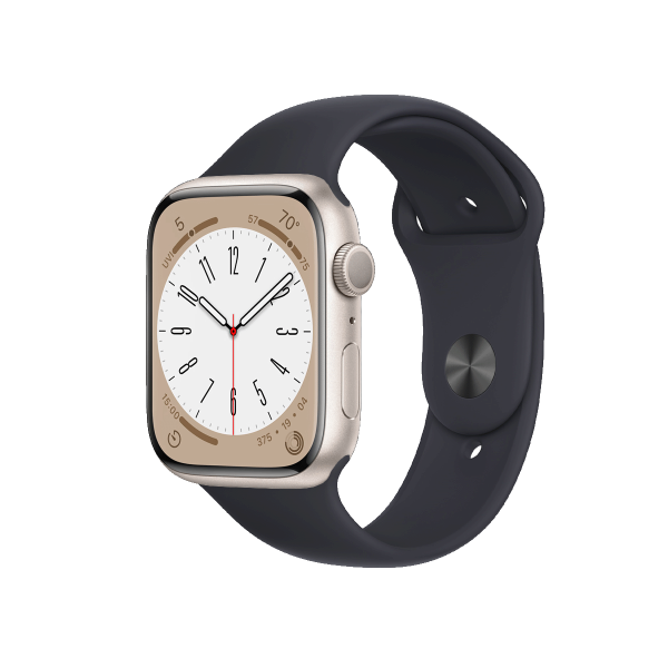 Refurbished Apple Watch Serie 8 | 45mm | Aluminum Starlight Blanc | Bracelet Sport Bleu Minuit | GPS | WiFi + 4G