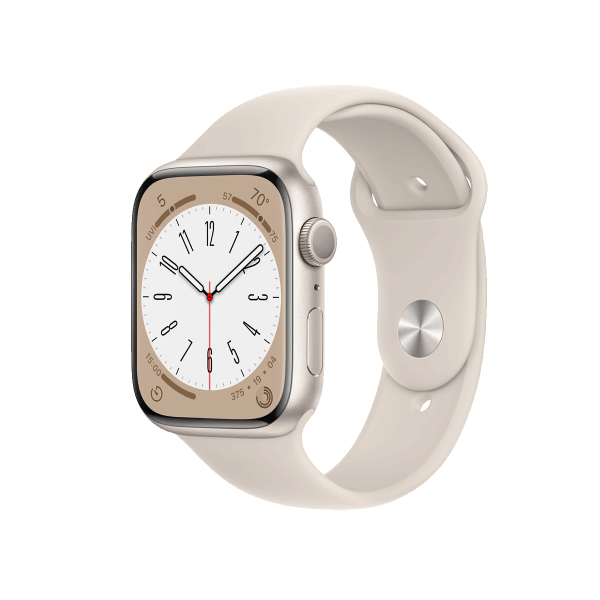 Refurbished Apple Watch Serie 8 | 45mm | Aluminium Argent | Bracelet Sport Blanc Starlight | GPS | WiFi