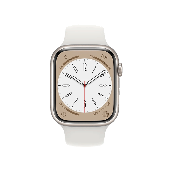 Refurbished Apple Watch Serie 8 | 45mm | Aluminium Starlight Blanc | Bracelet Sport Blanc | GPS | WiFi + 4G