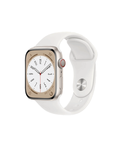Refurbished Apple Watch Serie 8 | 45mm | Aluminium Starlight Blanc | Bracelet Sport Blanc | GPS | WiFi + 4G