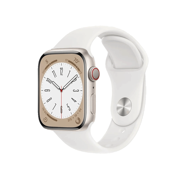 Refurbished Apple Watch Serie 8 | 45mm | Aluminium Starlight Blanc | Bracelet Sport Blanc | GPS | WiFi + 4G