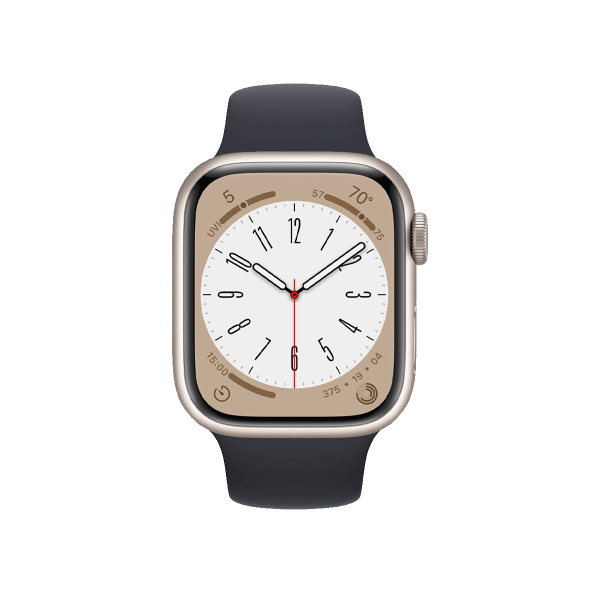 Refurbished Apple Watch Serie 8 | 41mm | Aluminium Starlight Blanc | Bracelet Sport Noir | GPS | WiFi