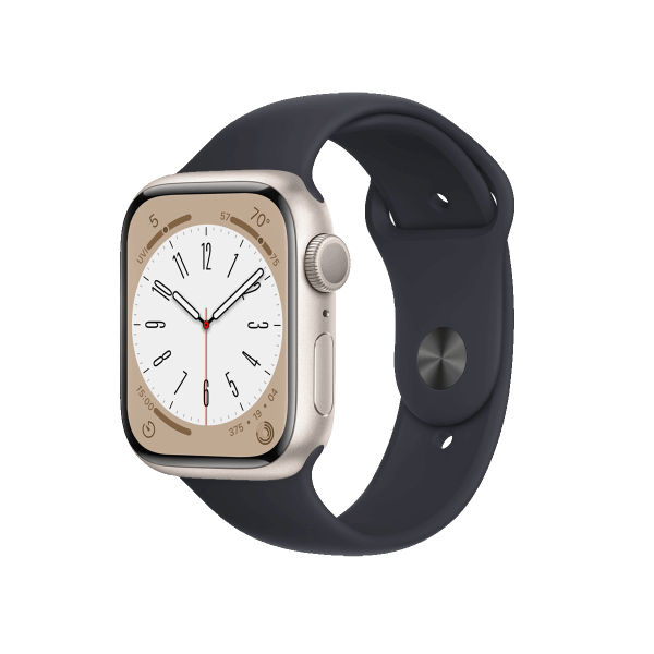 Refurbished Apple Watch Serie 8 | 41mm | Aluminium Starlight Blanc | Bracelet Sport Noir | GPS | WiFi